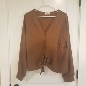 Button down tie waist blouse